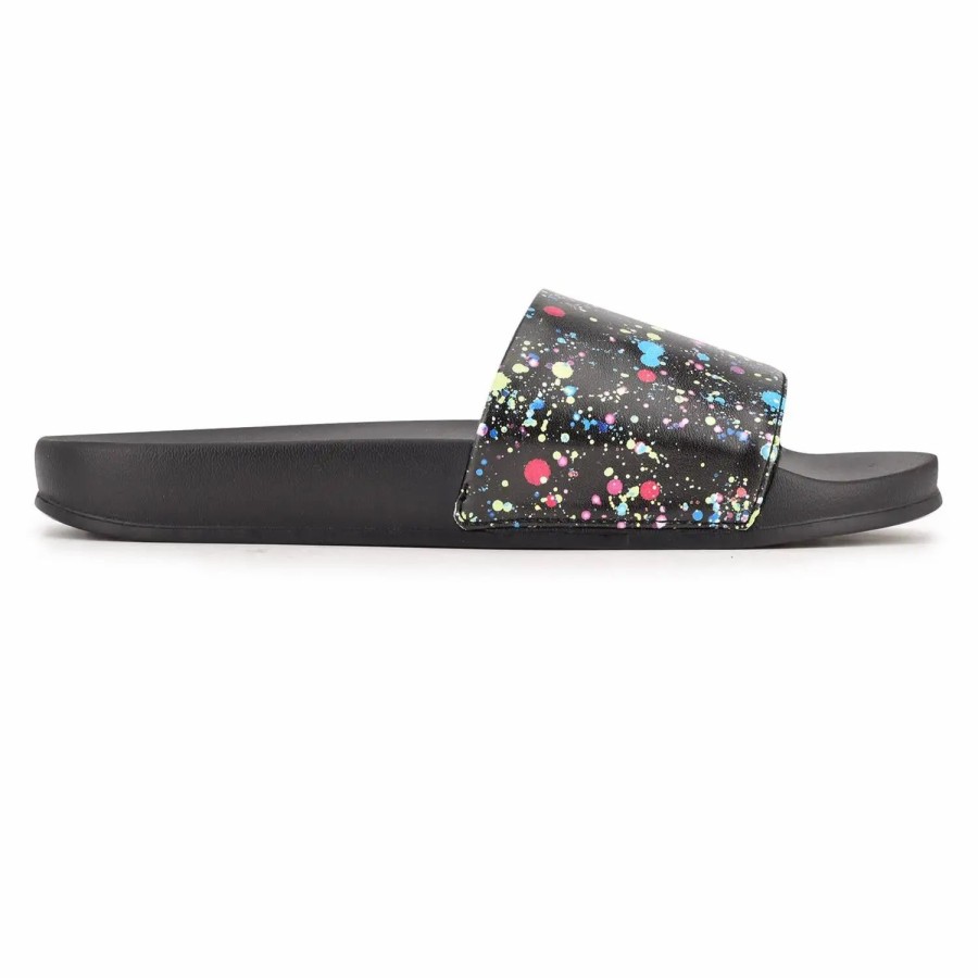 Shoes * | Nine West Sandbar Slip On Slides Black Paint Splatter Multi